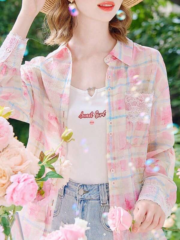 Women's Autumn Clothing, Fashionable And Elegant French-Style Women's Shirts With Check Patterns, Loose Autumn Women's Shirts, Beautiful Autumn Women's Blouses, Long-Sleeved Women's Tops