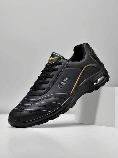 Men's New Outdoor PU Leather Plus Size Air Cushion Flat Bottom Sneakers, Lightweight Comfortable Business Casual Shoes For Daily Commute, Outdoor Fitness, All Season Wear