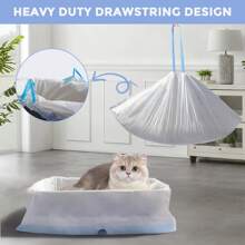 1 rollo de 10 forros para caja de arena de gato con cordón, sin necesidad de limpiar la caja de arena, bolsas de plástico reforzadas con 5 alambres, herramientas de limpieza de caja de arena para mascotas, forros para caja de arena de gato, suministros de limpieza para mascotas