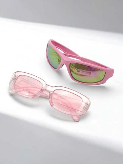 feye 2pcs Women's Pink Y2K Retro Fashion Glasses, Suitable For Neutral Street Fashion Glasses, Daily Casual Wear, Club, Birthday Party, Back To School, And Various Festive Accessories For Dressing Up And Photography