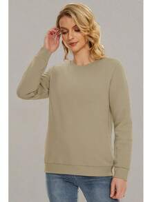 MAGCOMSEN Sudadera Térmica con Forro de Sherpa para Mujer, con Cuello Redondo, Forro Polar, Cálida Y Gruesa - Caqui - Ver 8