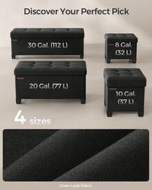 SONGMICS 储物凳，带腿可折叠脚凳，床尾凳，储物箱，适用于客厅、卧室、玄关，墨黑色返校宿舍储物 - 墨黑 - 查看 5