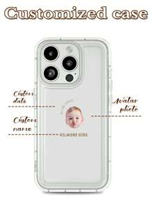 1pc Minimalist Portrait, Date, Name & Text Customized Full Coverage Silicone Lens Protection Phone Case Compatible With IPhone 16, 15, 14, 13, 12, 11 Pro Max