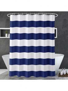 Striped Shower Curtain Cloth For Bathroom, Bath Curtain Fabric With Hooks, Multi-Size - 藍色 - 查看 2