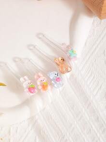 1-5 piezas/Set de pajitas de vidrio reutilizables con lindos acentos de conejo y oso, aptas para bebidas heladas, té de la tarde, batidos, smoothies, agua con gas, leche con té, jugos y otras bebidas frías. Ideal para fiestas en la playa.