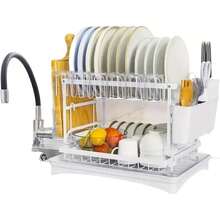 Multifunctional Dish Drying Rack - Rustproof, 2 Tier Dish Rack With Drainer Board, Space Saving Design, Utensil And Cup Holder For Kitchen Countertop,... - 白色 - 查看 4