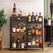 Liquor Cabinet Bar For Home With Drawer 3Tier Wine Rack Freestanding Floor And Wine Shelf With Step Design For Whiskey Spirits Vintage Mini Bar For Kitchen Apartment - RusticBrown - View 1