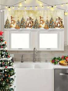 45*140 cm świąteczna zasłona okienna, złota zasłona okienna z motywem bałwana i choinki, z kieszenią na drążek, odpowiednia do kuchni, sypialni, biura i salonu, materiał poliestrowy, całoroczna świąteczna dekoracja domu - Wielokolorowe - Zobacz 5