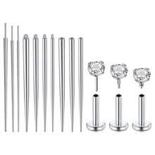 Bộ dụng cụ xỏ khuyên 14G 16G 18G 20G Bộ dụng cụ xỏ khuyên hình nón Bộ dụng cụ gắp bi xỏ khuyên bằng thép không gỉ Bộ dụng cụ xỏ khuyên không cần ren Chốt xỏ khuyên cong Bộ dụng cụ xỏ khuyên cơ thể cho tai/mũi/rốn/môi/lông mày - Bạc2 - Xem 4