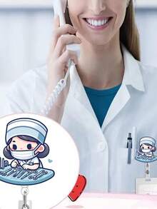 2D Flat Acrylic Nurse Girl ID Card Holder - Retractable Badge Reel, Durable Tag, Suitable For Medical Students And Practicing Nurses - Durable PMMA Material, For Workplace Identification, Medical Tag Clip | Fun Design | Durable Acrylic Material, Nurse Accessories, Back To School, Teacher Gift - Multicolor - View 6
