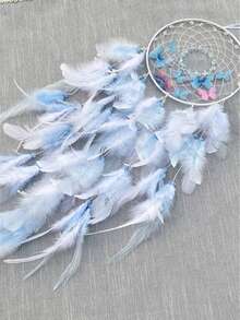 1pc Pink & White Butterfly Crystal Dream Catcher Wind Chime Decor, Handmade Girly Ornament, High-End Creative Birthday Gift