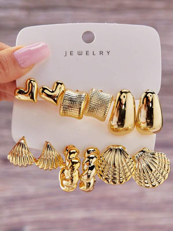 12pcs Fashionable Minimalist Metal C-Shape Water Drop Bead Earring Set For Women, Everyday Wear