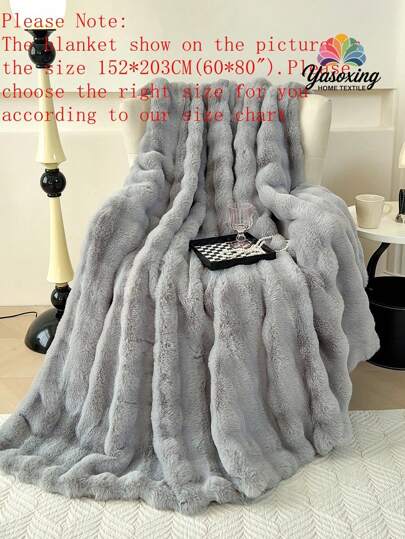 1pc Light Gray Cozy Rabbit Fur Plush Blanket Queen Twin King Size Luxury Fluffy Long Plush Blanket Bedding Throw Soft And Comfortable Couches Blankets For Home, For Sofa, Living Room Queen Twin King Size Domitory Bedding Back School Bedding