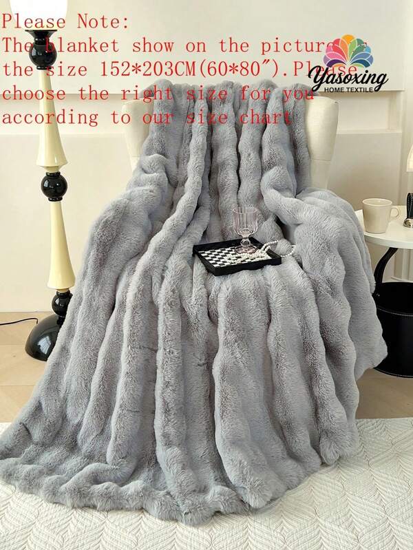1pc Light Gray Cozy Rabbit Fur Plush Blanket Queen Twin King Size Luxury Fluffy Long Plush Blanket Bedding Throw Soft And Comfortable Couches Blankets For Home, For Sofa, Living Room Queen Twin King Size Domitory Bedding Back School Bedding