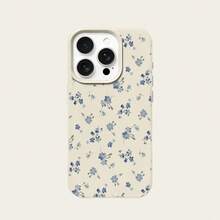 1pc TPU Material Elegant Blue Floral Full Screen Pattern Phone Case Compatible With IPhone/Phones - White - View 5