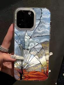 1 件创意梵高风格图案羽毛柔软 IMD 防摔手机壳，适用于 Apple 16 Pro Max、11/12/13/14 Plus、XR/7/8 Plus/15 Pro Max，极简高端手机壳 - 彩色 - 查看 2