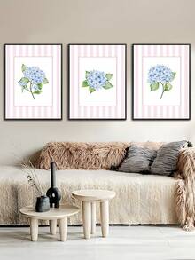 Conjunto de 3 pinturas em aquarela de hortênsias, arte de parede com paisagem costeira, estilo Hampton, decoração de parede com estética costeira, pintura a óleo botânica, fundo listrado, ideal para quarto, sala de estar, escritório, sala de jantar, cozinha, escritório, corredor, dormitório, banheiro, presente ideal para amigos, arte de parede, decoração de parede, decoração de casa, decoração de quarto, arte de parede em tela, pôster, arte de parede emoldurada, opções de moldura disponíveis - Multicolorido - Ver 8