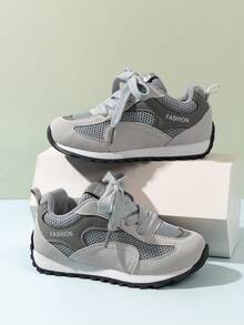 Zapatos deportivos casuales con de moda para niños, zapatos de lona blancos, planos y cómodos, transpirables, zapatos ideales para estudiantes, zapatos deportivos de estilo campus, tenis deportivos casuales, zapatos versátiles - Gris - Ver 4