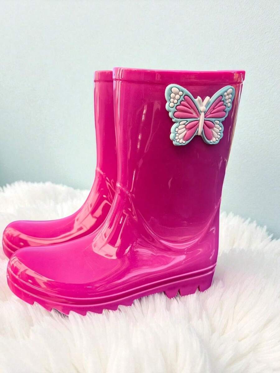 Children's Rain Boots, Delicate, Practical, Comfortable, High-Top Rain Boots, Butterfly Blue - 玫紅色 - 查看 1