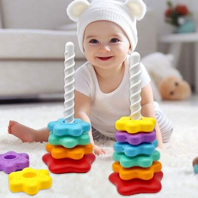 A Rainbow Tower Spinning Stacking Toy, Color Ferrule, Children's Educational Early Education Toy Block Shape Matching,Colorful Recognition, Hand-Eye Coordination, And Rotating Puzzles, Perfect Gifts For Birthdays, Christmas, Or Halloween, Suitable For Boys And Girls,For Back-To-School Season, Halloween, Christmas