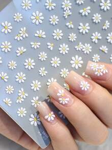 3D立体雏菊美甲贴纸，可爱花卉美甲贴花，适合春夏美甲设计，女士及女孩美甲配饰 - 白色 - 查看 4