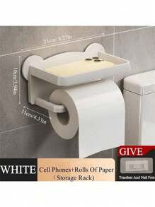 Plastic Bathroom Toilet Paper Towel Tissue Box, Wall Mounted Dispenser Holder & Mobile Phone Storage Rack, Black/White/Gray Adhesive Carbon Steel Paper Holder With Shelf, Wall Hanging Bathroom Tissue Dispenser, No Drilling Required Toilet Paper Holder,Stainless Steel Paper Towels Holder,Adhesive Roll Paper Stand,Toilet Paper Dispenser, Bathroom Accessories, Room Decor