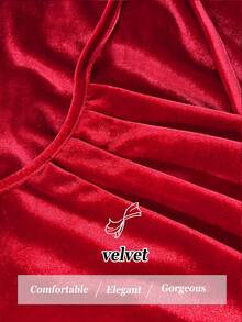 RNU Đầm nhung thanh lịch dành cho nữ cỡ lớn với cổ khoét sâu, lưng chéo, khoét eo, xẻ cao, thiết kế dây rút, đa năng cho tiệc tùng, đi chơi đêm, ngày lễ, sinh nhật. - Màu Đỏ Sâu - Xem 7