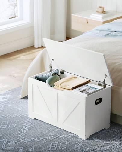 Storage Chest, Storage Bench, Blanket Box With 2 Hinges, Shoe Storage Bench, Farmhouse Style, 40 X 80 X 46 Cm, For Hallway, Bedroom, Living Room, Cloud White