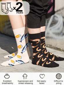 5 Pairs Mixed Cartoon Seafood Pattern Mid-Calf Socks For Men And Women, Suitable For Daily Wear And Commute, Autumn/Winter, Fall Socks - Multicolor - View 5