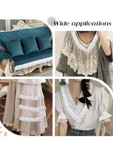 2/5/10Yards Double-Layer Pleated Chiffon Lace Trim 5cm Wide 2-Layer Gathered Ruffle Trim Edging Tulle Trimmings Fabric Ribbon Jacquard Lace For DIY Sewing Crafts Pillowcase Embellishments