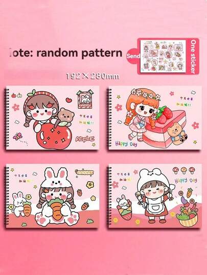 1/2/4 件（图案随机发货）螺旋装订素描本，110.24 英寸 * 75 英寸，绘画笔记本适合学校和户外素描