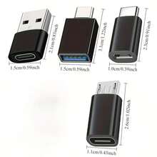 4个黑色USB转USB-C适配器，USB Type C母头转USB适配器，Micro USB转USB-C母头转公头转换器，兼容笔记本电脑、汽车、智能手机和耳机 - 黑色 - 查看 7