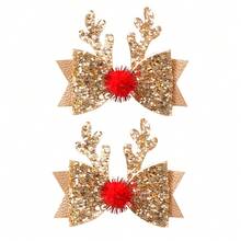 2 件闪亮圣诞鹿角蝴蝶结可爱女婴发夹，适合日常和节日装扮 - 彩色 - 查看 10