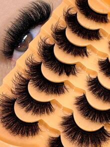 7 Pairs 25mm 9D Thick Mink Eyelashes, Curl DD Faux Mink Lashes Fluffy Cat Eye Dramatic Lashes, Reusable Dense Mink Look Extension Eyelashes - 濃密款 - 查看 1