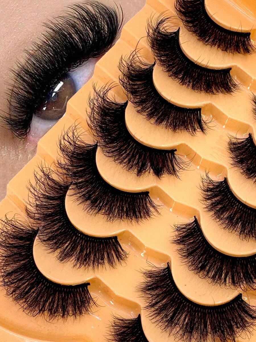 7 Pairs 25mm 9D Thick Mink Eyelashes, Curl DD Faux Mink Lashes Fluffy Cat Eye Dramatic Lashes, Reusable Dense Mink Look Extension Eyelashes - 濃密款 - 查看 1