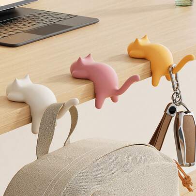 1 个猫形多功能挂钩，易于安装，无需钻孔，适用于悬挂包袋、放置在桌子上、整理电缆、悬挂衣服、毛巾、帽子和钱包，非常适合宿舍、卧室、办公室、浴室，也可用作装饰，是送给朋友、圣诞节、新年的实用礼物