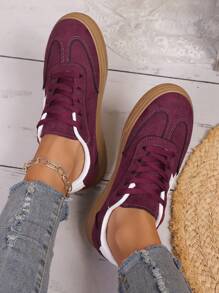 New Casual Sports Shoes, Fashion Versatile Suede-Like Lace-Up Women Sneakers, Student Shoes - Red Violet - View 5