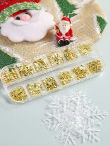 Christmas Nail Art Glitter, 12 Grids Gold Sliver Snowflake Nail Charms Snowflakes Snowmen Elk Bell Gift Xmas Tree Christmas Nail Design Winter Confetti Glitter Sequins Manicure DIY Nail Decoration Nails - Multicolor - View 9