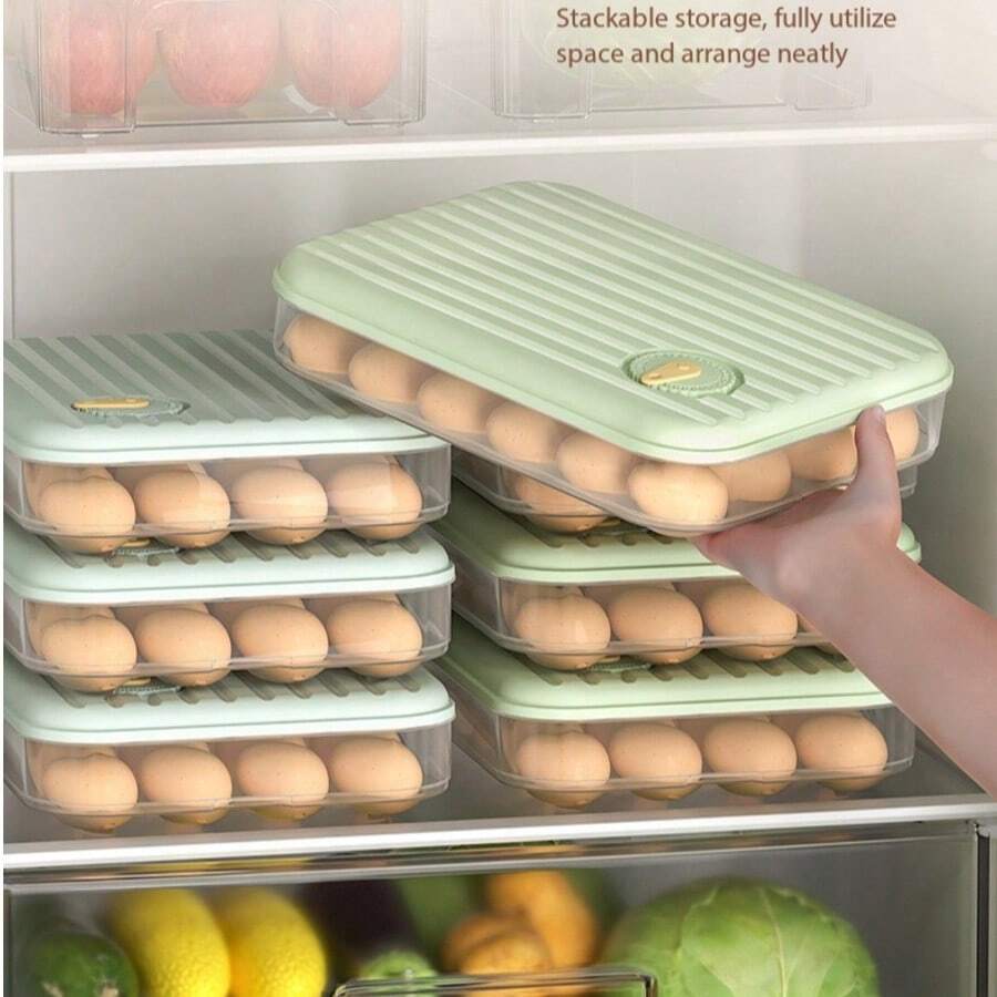 1PC自动翻盖鸡蛋收纳盒冰箱侧门储物架厨房专用鸡蛋托收纳工具冷冻饺子盒水果收纳盒塑料储物盒