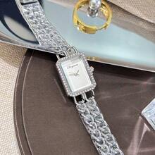 Armbanduhr für Frauen, europäischer und amerikanischer rechteckiger Armband-Stil, Luxus Doppelreihen-Kette, Quarz-Damenuhr