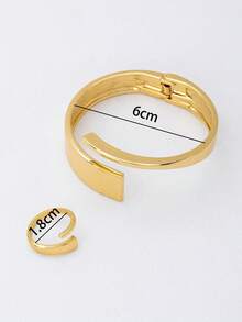 1pc Geometric Metal Bracelet & 1pc Ring Set - Yellow Gold - View 5