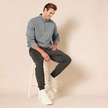 Men's Long-Sleeve Quarter-Zip Pullover Fleece Sweatshirt, Style - Medium Grey Heather - View 7