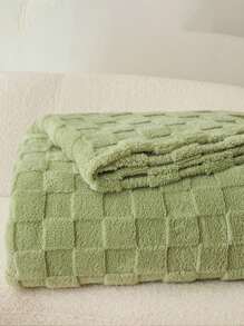 1 件浅绿色华夫格毛绒柔软舒适毛毯，适合卧室和客房
