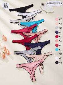 22 件女士棉质丁字裤，纯色，性感内裤，蝴蝶结细节，舒适，无缝，透气针织面料，多种颜色，浪漫，喜庆，性感内衣，黑色内裤，红色内衣可一次性使用