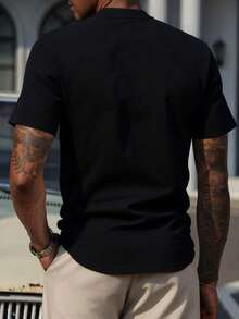 Camiseta de Hombre de Tejido Canalé con Cuello Redondo y Ajuste Slim - Negro - Ver 3