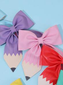 6 件装多色开学蝴蝶结发夹，可爱铅笔鳄鱼夹蝴蝶结，PU 皮革学校发饰，适合女孩、儿童开学第一天日常 - 彩色 - 查看 4