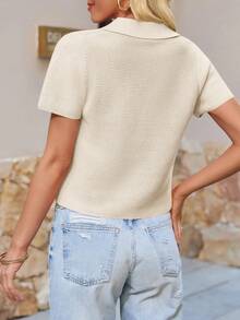 Womens Short Sleeve Cropped Cardigans Casual Summer Button Down Collared Lightweight Loose Knit Sweater Top