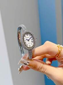 1pc Ladies' Watch, Golden Watch, Classic Oval-Shaped Case With Roman Numeral Dial, Suitable For Daily Wear, Business Work Watch, Festival Gift