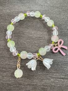 1pc Fashion Bow Flower Beaded Bracelet, Suitable As Gift For Women On Valentine's Day, Mother's Day - Bowknot Lily Of the Valley Bracelet - View 6