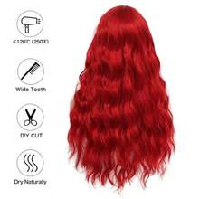 Synthetic Hair BangsRed Long Curly Wavy Wigs For Women With Bangs Natural Synthetic Hair Wig Cosplay Halloween Party Wigs - 紅色 - 查看 5